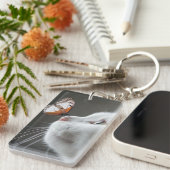 Weiße Katze mit Schmetterling Schlüsselanhänger (Vorderseite rechts)