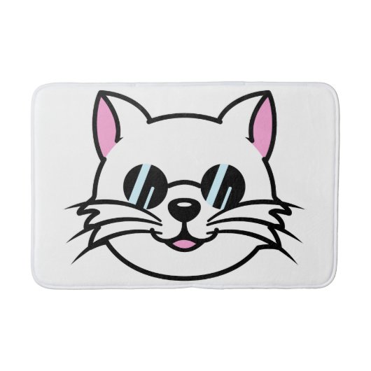 Weiße Katze mit schwarzer Brille / Sonnenbrille Badematte (Vorderseite)