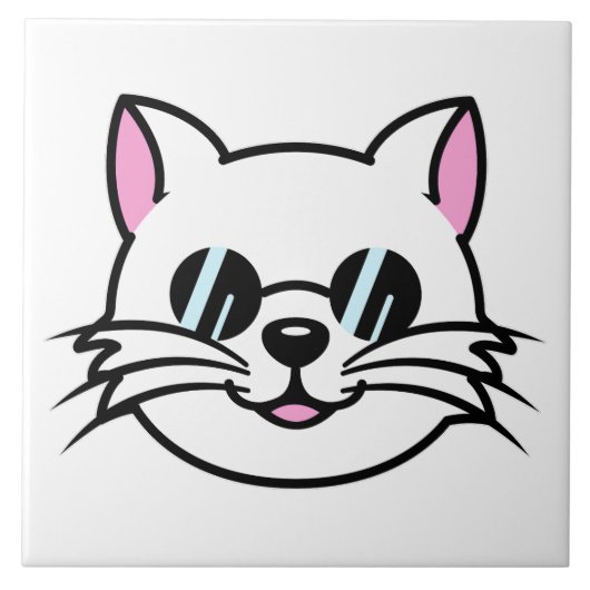 Weiße Katze mit schwarzer Brille / Sonnenbrille Fliese (Vorderseite)