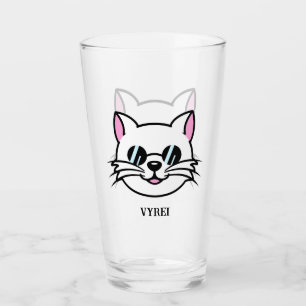 Weiße Katze mit schwarzer Brille / Sonnenbrille Glas