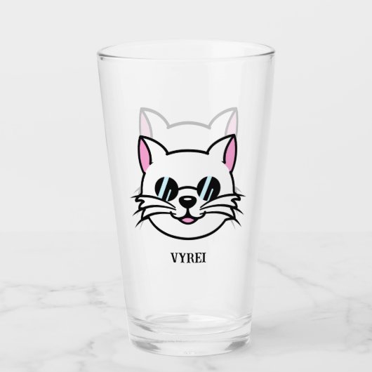Weiße Katze mit schwarzer Brille / Sonnenbrille Glas (Vorderseite)