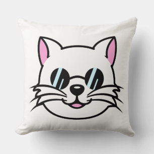 Weiße Katze mit schwarzer Brille / Sonnenbrille Kissen