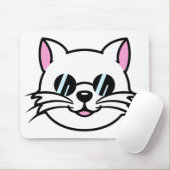 Weiße Katze mit schwarzer Brille / Sonnenbrille Mousepad (Mit Mouse)
