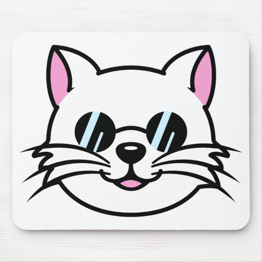 Weiße Katze mit schwarzer Brille / Sonnenbrille Mousepad (Vorne)
