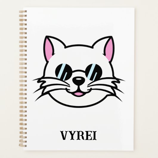 Weiße Katze mit schwarzer Brille / Sonnenbrille Planer (Vorderseite)