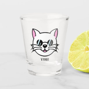 Weiße Katze mit schwarzer Brille / Sonnenbrille Schnapsglas