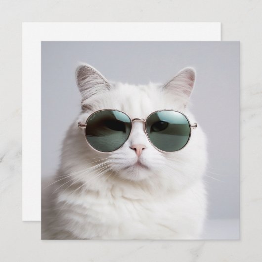 Weiße Katze mit Sonnenbrille, coole Katze, hübsche Einladung (Vorne/Hinten)