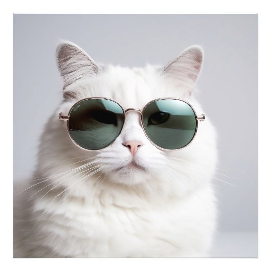 Weiße Katze mit Sonnenbrille, coole Katze, hübsche Fotodruck (Vorne)