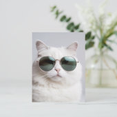 Weiße Katze mit Sonnenbrille, coole Katze, hübsche Postkarte (Stehend Vorderseite)