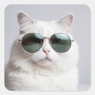 Weiße Katze mit Sonnenbrille, coole Katze, hübsche Quadratischer Aufkleber