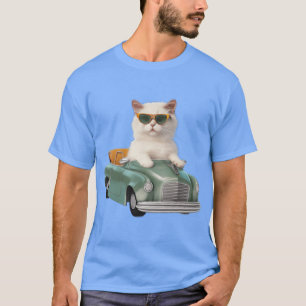 Weiße Katze mit Sonnenbrille fährt Auto Retro-Gesc T-Shirt