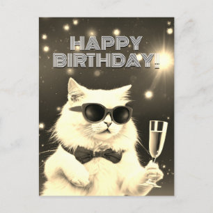 Weiße Katze mit Sonnenbrille zum Geburtstag tostie Postkarte