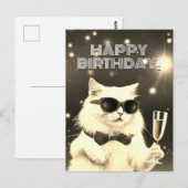 Weiße Katze mit Sonnenbrille zum Toasten am Geburt Postkarte (Vorne/Hinten)