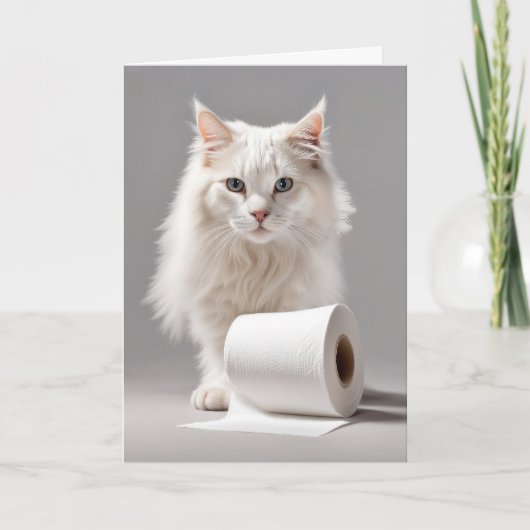 weiße Katze mit Toilettenpapier Karte (Vorderseite)