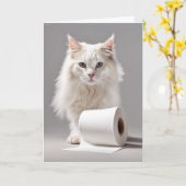weiße Katze mit Toilettenpapier Karte (Gelbe Blume)