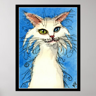 Weiße Katze mit ungerade Augenplakat Poster