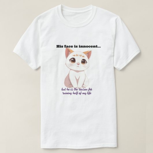 Weiße Katze mit unschuldigem Gesicht T-Shirt (Design vorne)