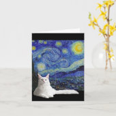 Weiße Katze mit Van Gogh Starry Night Card Karte (Gelbe Blume)