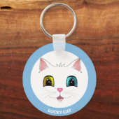 Weiße Katze mit zwei farbigen Augen Schlüsselanhänger (Vorderseite)