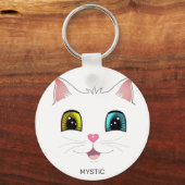 Weiße Katze mit zwei farbigen Augen Schlüsselanhänger (Rückseite)