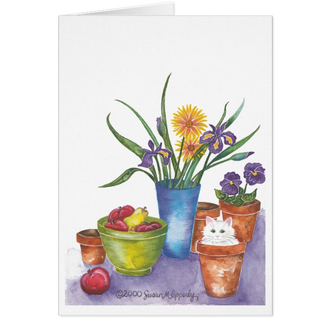 Weiße Katze Obst Blume Wasserfarbe "Liliana" (Vorne)