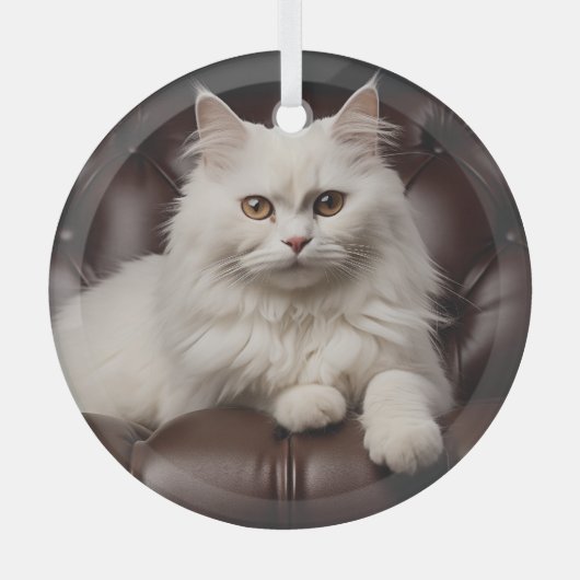 Weiße Katze Ornament Aus Glas (Vorderseite)