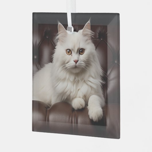 Weiße Katze Ornament Aus Glas (Vorderseite links)