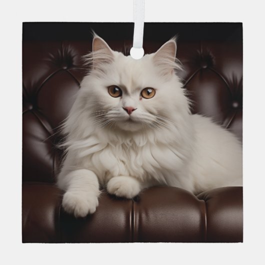 Weiße Katze Ornament Aus Glas (Rückseite)