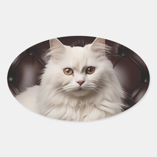 Weiße Katze Ovaler Aufkleber (Vorderseite)