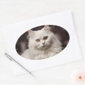 Weiße Katze Ovaler Aufkleber (Umschlag)