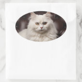 Weiße Katze Ovaler Aufkleber (Tasche)