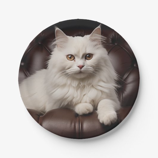 Weiße Katze Pappteller (Vorderseite)
