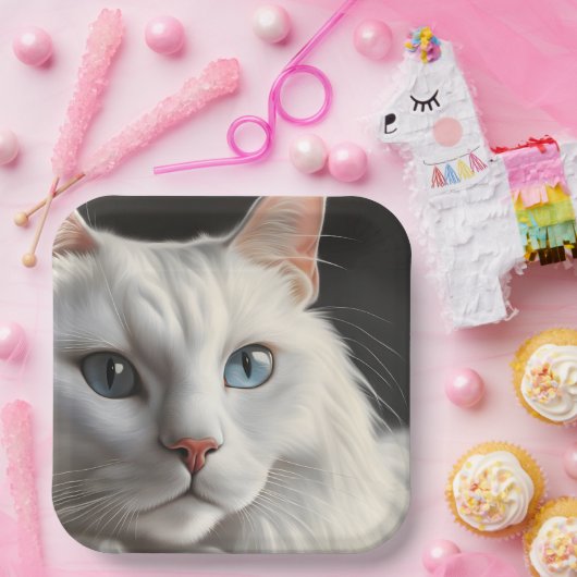 Weiße Katze Pappteller (Party)