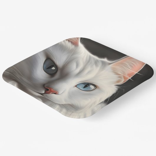 Weiße Katze Pappteller (Gewinkelt)