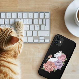 Weiße Katze Pastell-Blumen Schwarz Romantische Bot Case-Mate iPhone Hülle