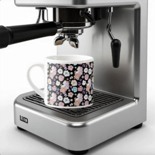 Weiße Katze Pastell-Blumen Schwarz Romantische Bot Espressotasse