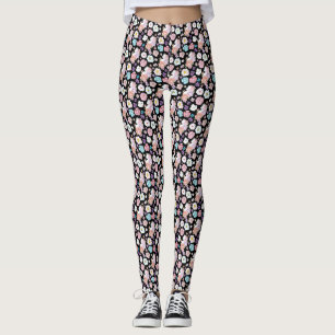 Weiße Katze Pastell-Blumen Schwarz Romantische Bot Leggings