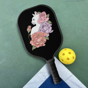 Weiße Katze Pastell-Blumen Schwarz Romantische Bot Pickleball Schläger