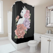 Weiße Katze Peach Lavendel Pink Roses Duschvorhang (Beispiel)