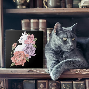 Weiße Katze Peach Lavendel Pink Roses Fliese