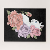 Weiße Katze Peach Lavendel Pink Roses Puzzle (Horizontal)