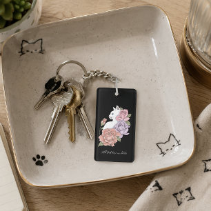 Weiße Katze Peach Lavendel Pink Roses Schlüsselanhänger