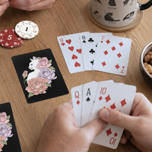 Weiße Katze Peach Lavendel Pink Roses Spielkarten