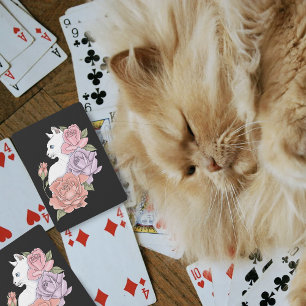 Weiße Katze Peach Lavendel Pink Roses Spielkarten