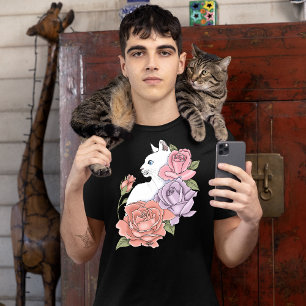 Weiße Katze Peach Lavendel Pink Roses T-Shirt