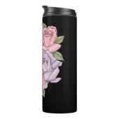 Weiße Katze Peach Lavendel Pink Roses Thermosbecher (Nach rechts gedreht)