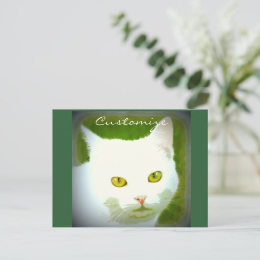 Weiße Katze Postkarte (Stehend Vorderseite)
