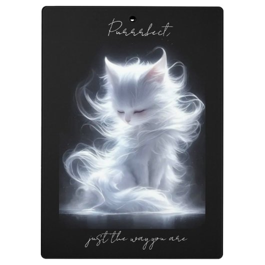 Weiße Katze Purrfect Klemmbrett (Rückseite)