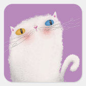 Weiße Katze Quadratischer Aufkleber (Vorderseite)
