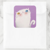 Weiße Katze Quadratischer Aufkleber (Tasche)